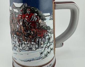 1989 Anheuser Busch Budweiser Holiday Christmas Beer Stein Clydesdales FREE Shipping in USA
