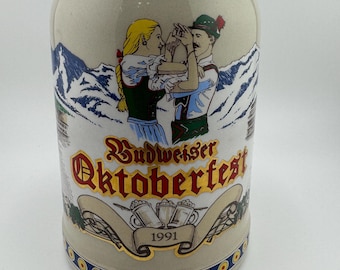 Vintage 1991 Budweiser Oktoberfest Beer Stein Series Bavarian Dance Scene Ceramic Beer Mug German Festival Brewery Barware Gift Decor