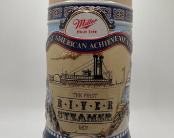 1989 Miller Brewing Company Stein First River Steamer 1807 Vintage Beer Mug Carolina Collection Great American Achievements Series #4