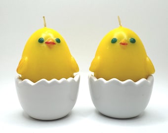 Easter Ceramic Egg with Yellow Chick Candle Vintage Pair