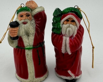Two Vintage Christmas Santa Claus Ornaments Plastic