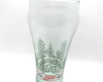 1990s Vintage CocaCola Christmas Glass Holiday Pine Tumbler