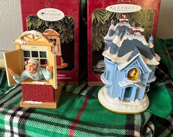 1997 Hallmark Keepsake Ornaments Away to the Window & The Night Before Christmas Wind-Up Music Ornament Vintage Hallmark Christmas
