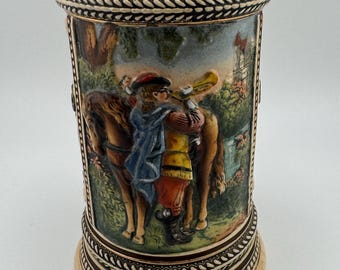 German Vintage Small Beer Stein 0.3L 5.75" tall German Man with Horse Playing Horn