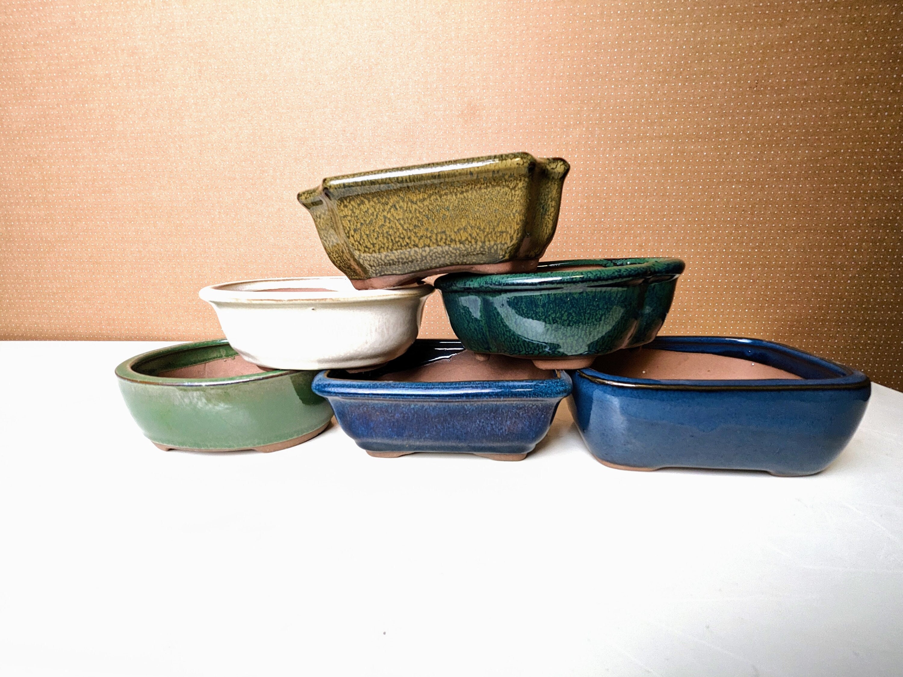 MUZHI 10” Round Large Ceramic Bonsai Bowl Planter，Clay Succulent Plant Pot  Container with Saucer