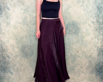 1990s Laura K Plum Satin Maxi Skirt