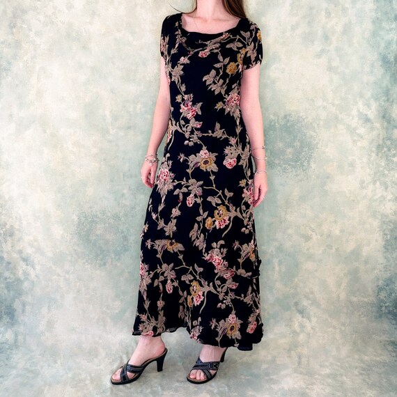 1980s Rubi Pesini Floral Mesh Cowl Neck Maxi Dress - image 5