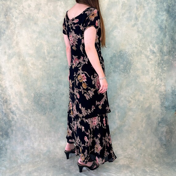 1980s Rubi Pesini Floral Mesh Cowl Neck Maxi Dress - image 4