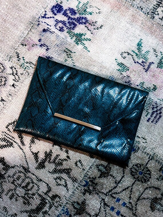 1990s Events Blue Snakeskin Clutch Etsy Canada