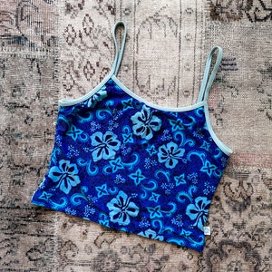 y2k 2000s 100% Wet Blue Hibiscus Hawaiian Print Tankini