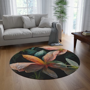 Round Rug, flower rug, Blossom rug, Round carpet Bathroom rug, Circle rug, Gift for her, Cat rug, Living room rug, Kids room