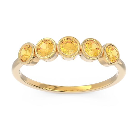 ハンドメイドシトリンシルバーリング：ベゼルセット5石誕生石リング