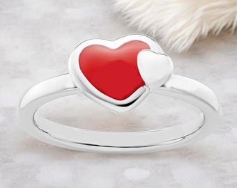 Red Enamel Sterling Silver Heart Ring