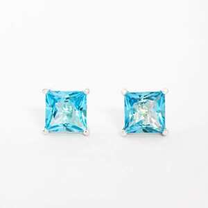 Blue Topaz Stud Earring, Simple Stud Earring, Square Stud Earring, Gift for Sister, Wedding Gift, Birthday Gift, Gift for Christmas Day
