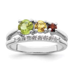 Peridot, Citrine, Garnet & White Zircon Ring, Multi Gemstone Ring, Silver Ring, Colorful Stone Ring, Multi Cluster Ring, Gift for Love