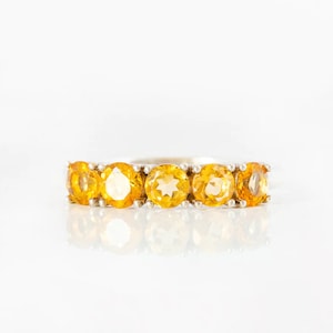 Natural Citrine Band Ring, 925 Sterling Silver Ring, Five Stone Ring, Half Eternity Band, Cluster Ring, Gift for Her, Anniversary Gift