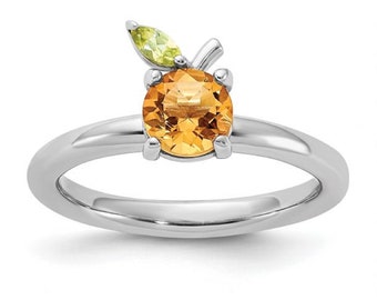 Citrine and Peridot Silver Orange Ring, Fruit Ring, Orange Ring, Stylish Ring, Gift for Sister, Surprise Gift, Gift for Family, Gift for Her