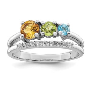 Peridot, Citrine, Blue Topaz & White Zircon Ring, Multi Gemstone Ring, Silver Ring, Colorful Stone Ring, Multi Cluster Ring, Gift for Sister