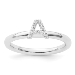 Anillo de plata con inicial personalizada, anillo de circón blanco, anillo con letra de piedra preciosa, anillo con nombre, anillo personalizado, regalo para mamá, joyería alfabética