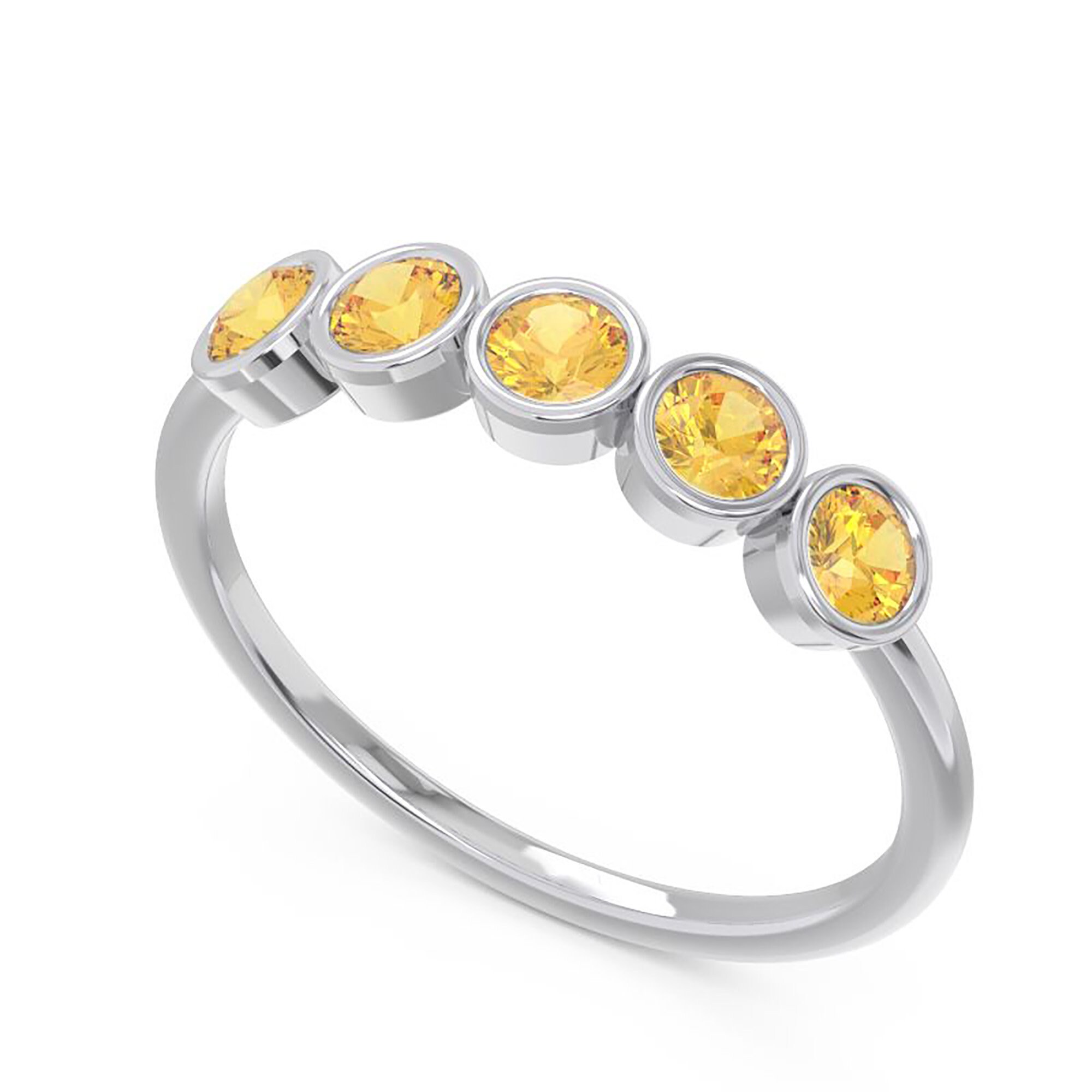 ハンドメイドシトリンシルバーリング：ベゼルセット5石誕生石リング