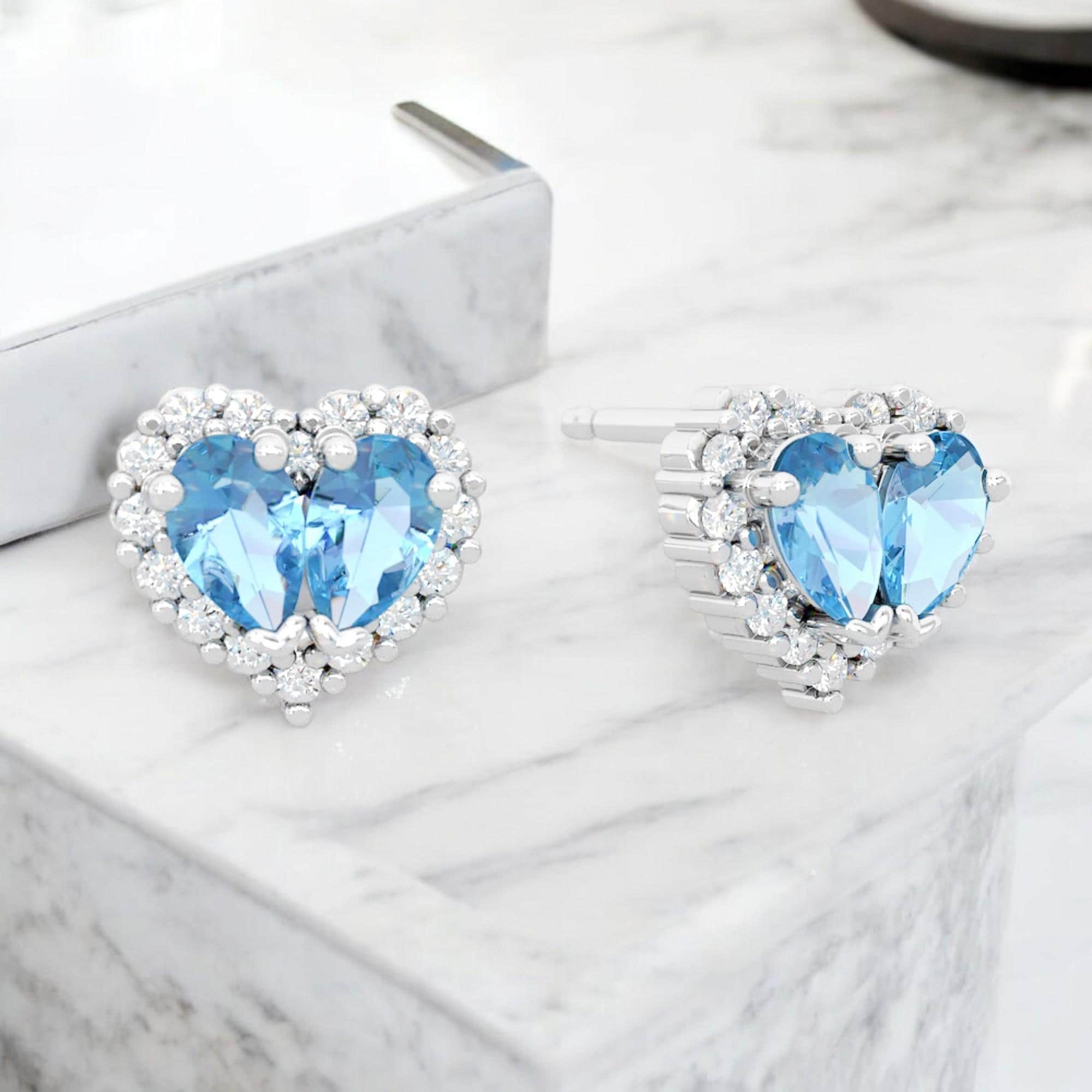 アクセサリー Natural Topaz Heart Earrings Natural Blue Topaz & White Zircon Earrings, Heart Shape