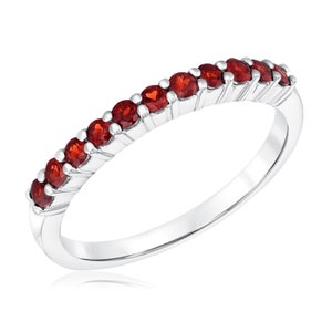 Garnet Band Ring, 925 Sterling Silver Ring, Beautiful Band Ring, Half Eternity Band, Gift for Love, Anniversary Gift, Unique Band Ring