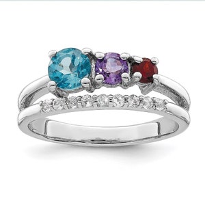Blue Topaz, Amethyst, Garnet & White Zircon Ring, Multi Gemstone Ring, Silver Ring, Colorful Stone Ring, Multi Cluster Ring, Ring for Love