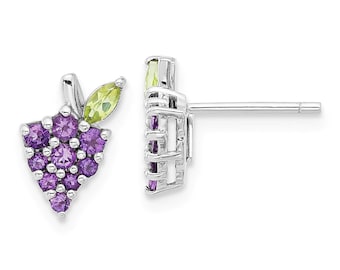 Beautiful Amethyst and Peridot Silver Grapes Earrings, Fruit Earrings, Grapes Earring, Fancy Earrings, Stylish Earring, Earrings for Kids
