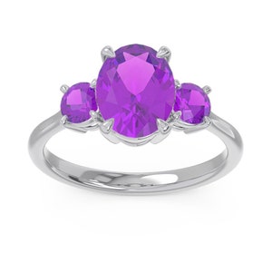 Natural Amethyst Three Stone Ring, 925 Silver Ring, Designer Three Stone Ring, Promise Ring, Birthstone Ring, Anniversary Gift, Gift for Her