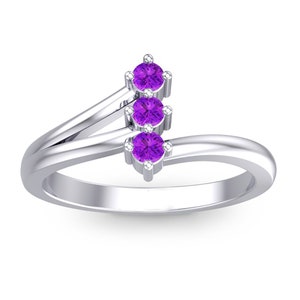 Natural Amethyst Trilogy Silver Ring, Sterling Silver Ring, 3 Stone Ring, Gold Plated Ring, Anniversary Gift, Gift for Mom, Gift for Her