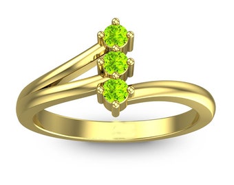 Natural Peridot Sterling Silver Trilogy Ring