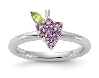 Amethyst and Peridot Silver Grapes Ring, Fruit Ring, Grapes Ring, Nature Ring, Stylish Ring, Gift for Sister, Surprise Gift, Designer Ring