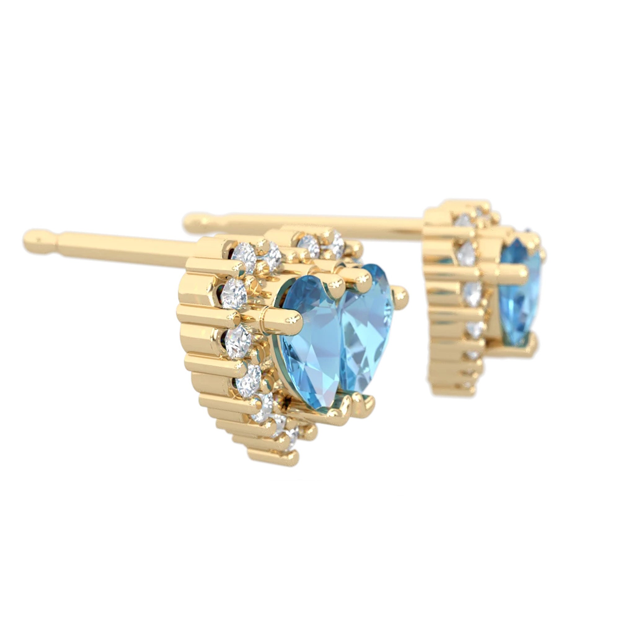 Natural Blue Topaz & White Zircon Earrings, Heart Shape