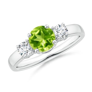 Peridot and White Zircon Trilogy Ring, Sterling Silver Ring, Trilogy Ring, Three Stone Ring, Attractive Ring, Beautiful Ring, Gift for Mom