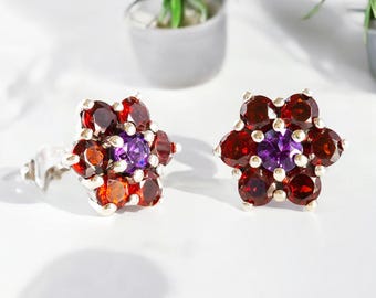 Boucles D'oreilles Argent 925 Avec Croix Et Améthyste - Pendantes à Crochet - Neuf Avec étiquettes