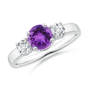 Natural Amethyst and White Zircon Trilogy Ring, Sterling Silver Ring, Trilogy Ring, Three Stone Ring, Small Ring, Unique Ring, Gift for Mom