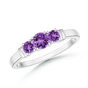 Natural Amethyst Ring, 925 Sterling Silver Ring, Three Stone Ring, Cluster Ring, Birthstone Ring, Anniversary Gift, Gift for Christmas Day