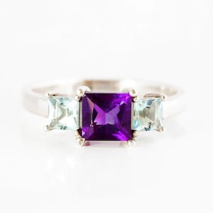 Amethyst & Blue Topaz Sterling Silver Trilogy Ring