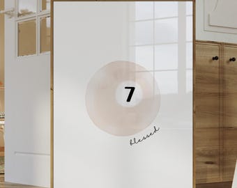 Beige Pool Ball | Blessed 7 Decor | Printable Digital Download | Trendy Wall Art | Brown Tan White Neutral Gallery Artwork | Christian Art