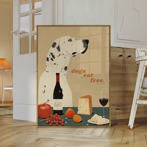 Psy jedzą za darmo Sztuka ścienna | Wystrój kuchni i restauracji Great Dane | Grafika wózka barowego | Prezent w formie wydruku | Galeria estetyczna domu dla psów