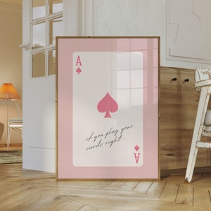 Art mural As de pique cartes à jouer rose | Décoration minimaliste éclectique | Bar rétro tendance | Cadeau imprimé cuisine | Galerie de maison moderne et esthétique
