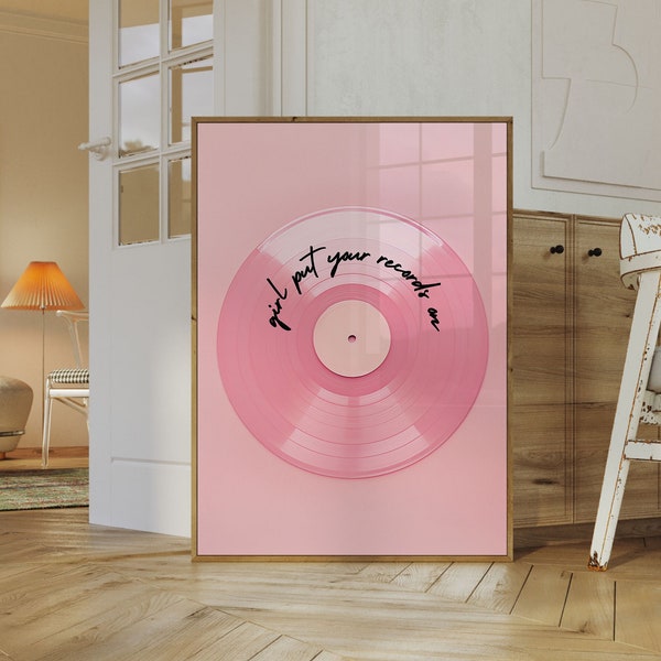 Light Pink Vinyl Record Wall Art | Retro Maximalist Eclectic Decor | Printable Digital Download | Y2K Girly Print | Trendy Retro Aesthetic