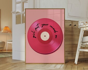 Pink Vinyl Record Wall Art | Retro Maximalist Eclectic Decor | Printable Digital Download | Y2K Girly Print | Trendy Retro Art Aesthetic