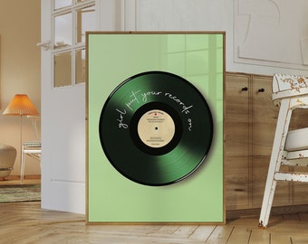 Green Vinyl Record Wall Art | Retro Maximalist Eclectic Decor | Printable Digital Download | Y2K Girly Print | Trendy Retro Art Aesthetic