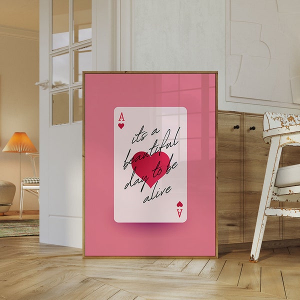 Pink Playing Card Wall Art | Ace of Hearts | Maximalist Eclectic Decor | Printable Digital Download | Preppy Aesthetic Retro Y2K