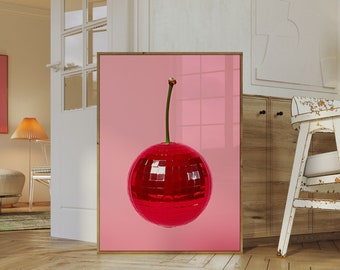 Cherry Disco Ball | Retro Maximalist Eclectic Decor | Printable Digital Download | Y2K Girly Print | Trendy Retro Cherry Wall Art Aesthetic