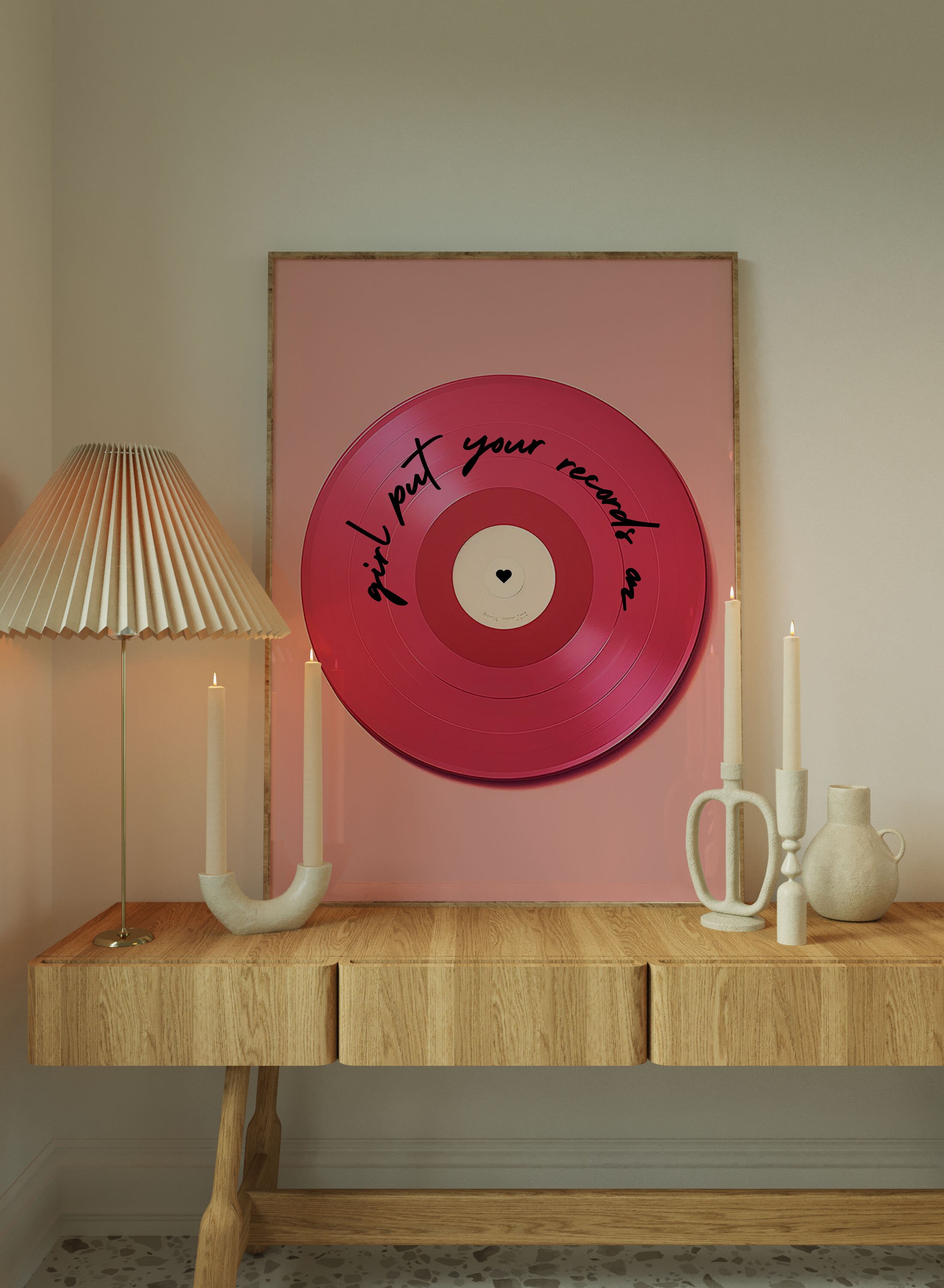 Pink Vinyl Record Wall Art Retro Maximalist Eclectic Decor Printable