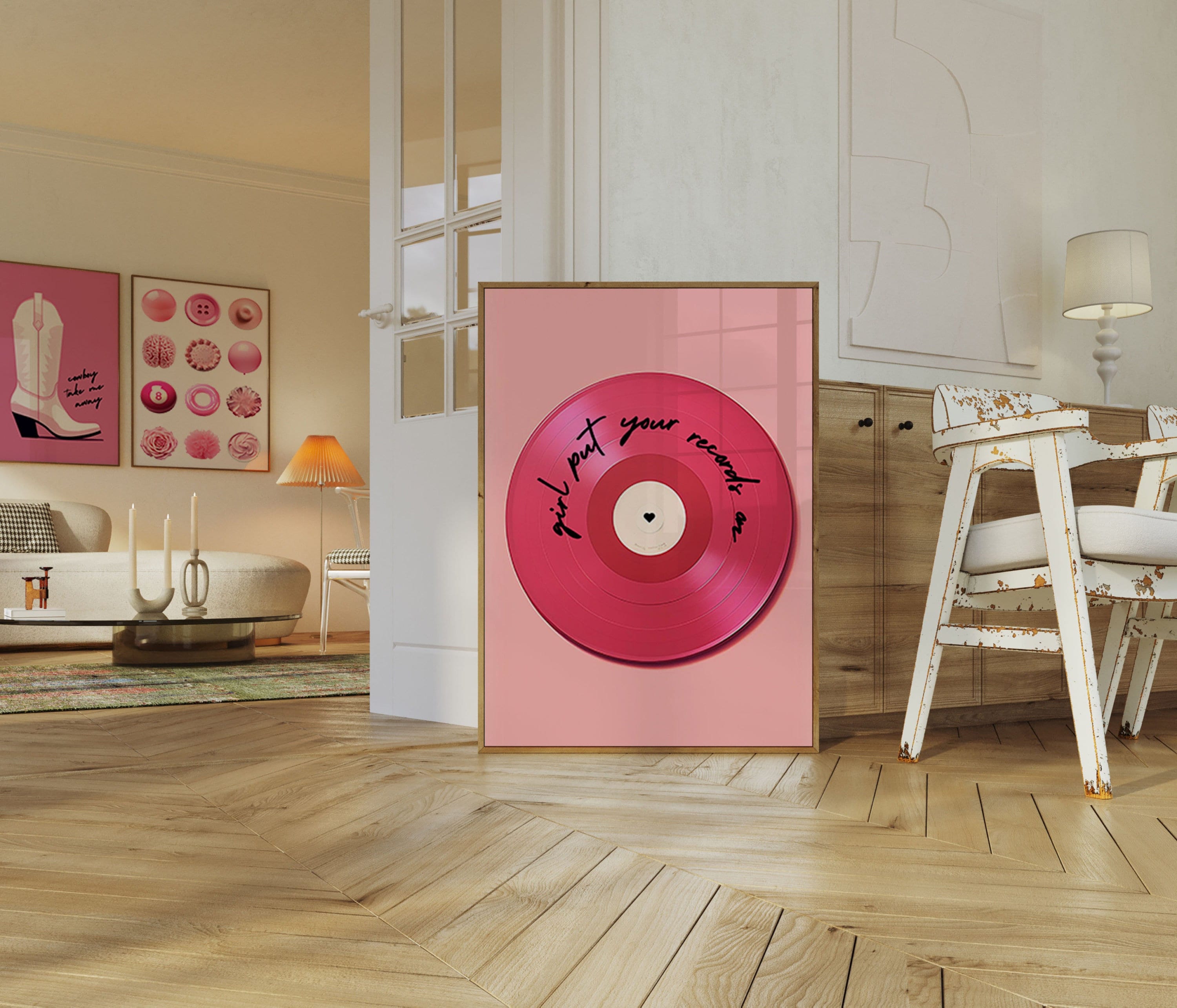 Record Exhibition Display / Wall Mounted Vinyl Holder / Minimal Record Shelf  Pink / Wall Record Unit 