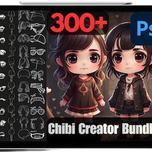 300 Photoshop Chibi Character Creator Stamps Bundle, Free Anime Stamps Included, High Quality Chibi Stamps, Chibi Brushes, Commercial Use.