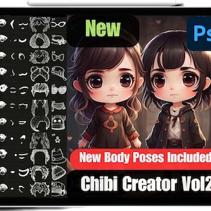 210 Photoshop Chibi Character Creator Stamps Bundle, High Quality Chibi Stamps, Chibi Brushes, Commercial Use